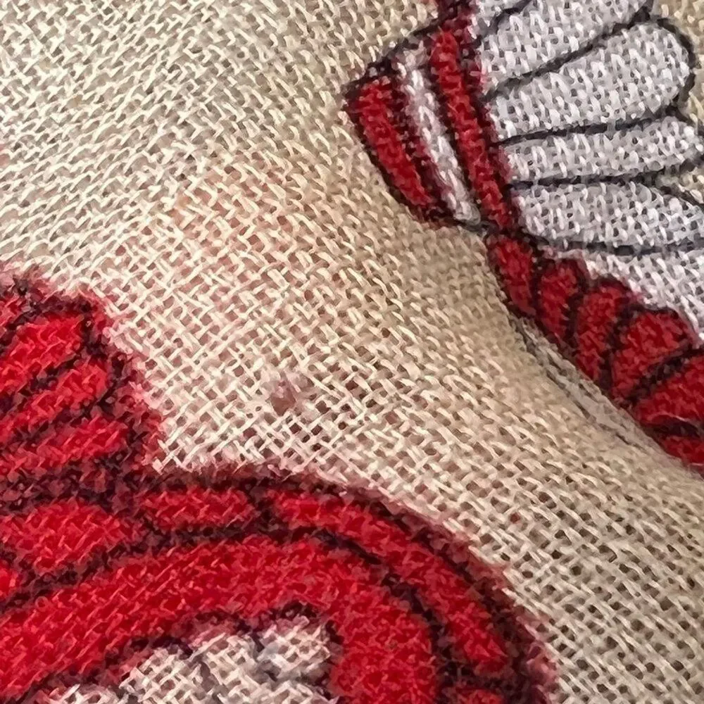 Vintage Square Wool Scarf Red Cream Vase Bottle Print 30
